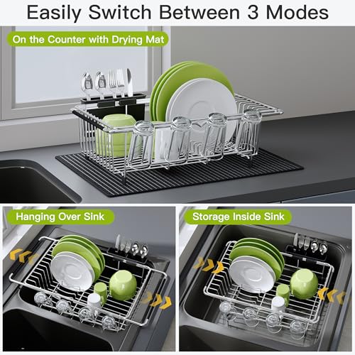 in Sink Dish Drying Rack with Mat