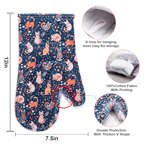Oven Mitts with Transparent Clear Silicone Shell and Nice Cat Printing (2 Count)