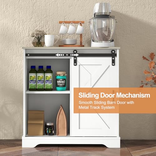 Sliding Barn Door Buffet Sideboard Storage Cabinet Coffee Bar Kitchen Farmhouse Style