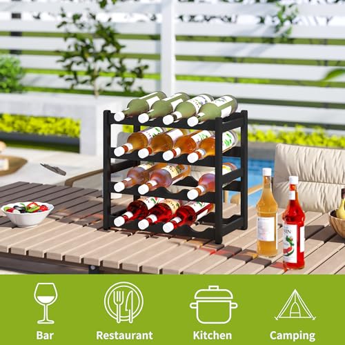 Bamboo Wine Rack Wine Storage Cabinet Shelf 16 Bottle Wine Racks Countertop Sturdy for Kitchen Dining Room Pantry