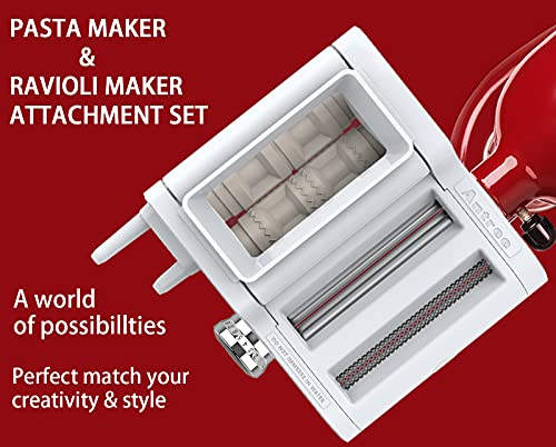 3-IN-1 Pasta Attachment & Ravioli Attachment for KitchenAid Stand Mixers, Pasta Maker Assecories included Pasta Sheet Roller, Spaghetti Cutter and Ravioli Maker Attachment (3 Count)