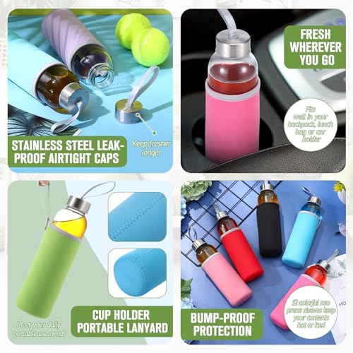 12 Pack Glass Water Bottles with Sleeves (12 Count)