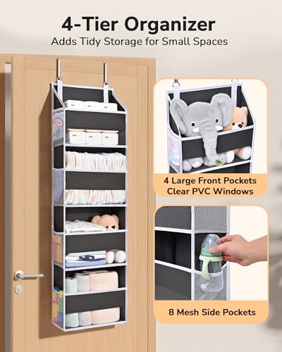 2 Pack Small Over Door Organizer with 4 Large Pockets 8 Mesh Side Pockets (2 Count)