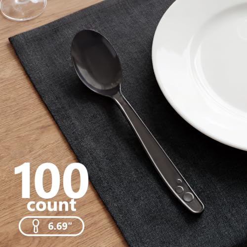 100 Count Black Plastic Spoons Heavy Duty