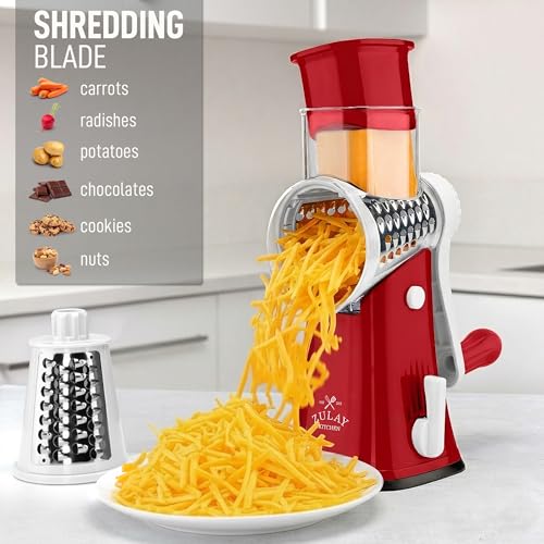 Rotary Cheese Grater Manual Hand Crank 5 Blade Shredder