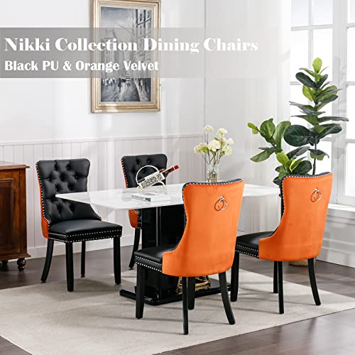 Orange Velvet and Black PU Upholstered Dining Chairs Set of 6 (6 Count)