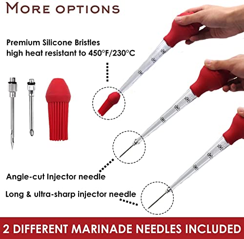Turkey Baster Commercial Grade Quality Silicone Bulb Including 2 Meat Marinade Injector Needles with Barbecue Basting Brush and Cleaning Brush for Easy Clean Up