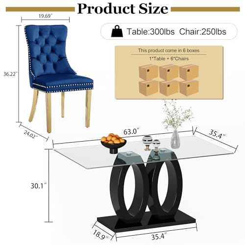 63" Glass Dining Table Set for 6