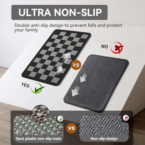 Kitchen Rugs Kitchen Mats for Floor Non Slip Black Checkered 17"x30" (3.55 Sq Ft)