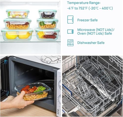 8 Pack Glass Food Storage Containers with Airtight Lids (8 Count)