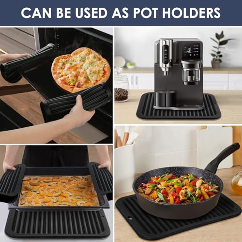 2 Pcs Silicone Trivets Black 16'' X 12'' Nonslip and Heat Resistant Hot Pads Trivets for Hot Pots and Pans Hot Pads for Kitchen (2 Count)