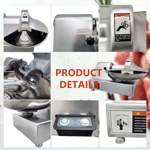 Commercial Food Processor & Vegetable Chopper 5.5L Multifunction Meat Bowl Cutter Mixer & Buffalo Chopper with 304 SS Blade for Meat Vegetable Cutter Processor Machine 110V 550W 120kg