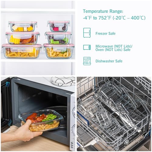 8 Pack Glass Food Storage Containers with Airtight Lids (8 Count)