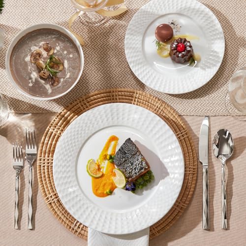 12Pc Rhombus Edge White Bone China Set