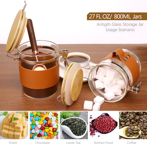 Glass Storage Jars with Bamboo Lids & Spoons (27 Fl Oz)
