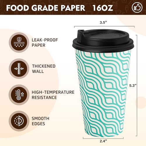 16 oz Coffee Cups with Lids (100 Count)