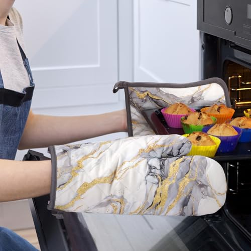 White Gold Marble Oven Mitts and Pot Holders Sets 4Pcs (4 Count)