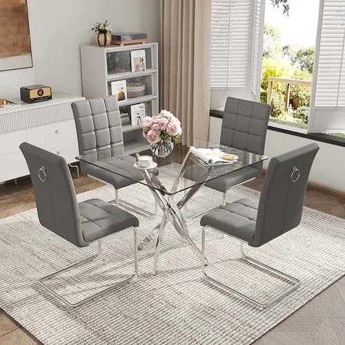 5 Piece Square Glass Dining Table Set (5 Count)