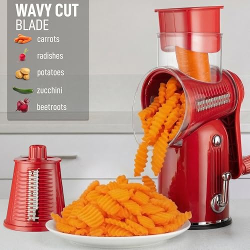 Rotary Cheese Grater Manual Hand Crank 5 Blade Shredder