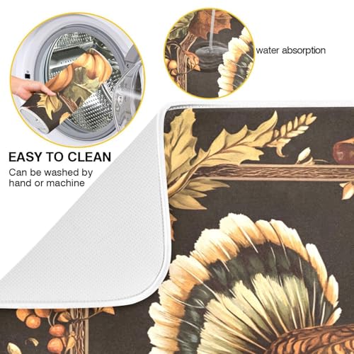 Thanksgiving Turkey Pumpkin Dish Drying Mat for Kitchen Counter Absorbent Microfiber Drying Pad