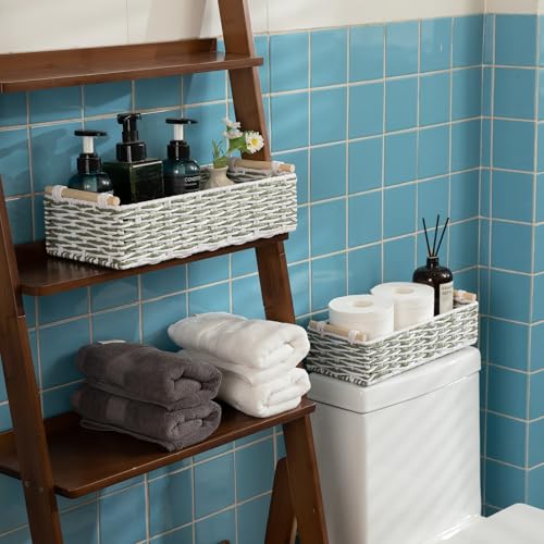 Toilet Paper Baskets Handmade Paper Rope Decorative Wicker Storage Tank Shelf Cabinet Organizer for Bathroom Home (2 Count)