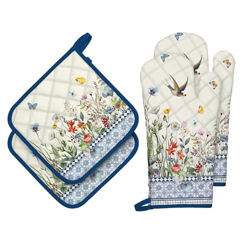 Country Wildflower Oven Mitts and Pot Holders Set (4 Count)