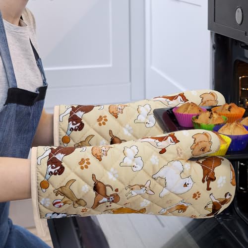 Cute Dogs Kitchen Towels and Oven Mitts Set 4Pcs (4 Count)