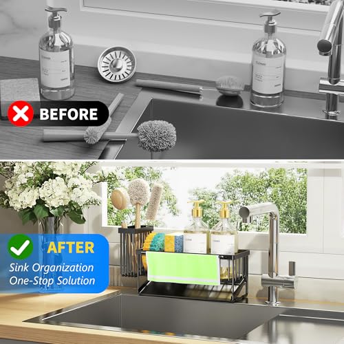 Kitchen Sink Caddy Organizer with High Brush Holder