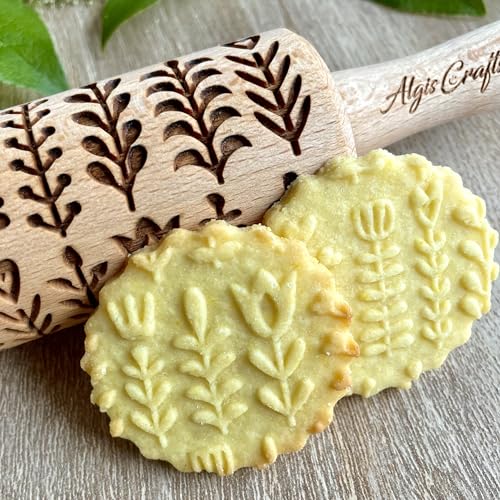 GARDEN BLOSSOMS 3 Small Size Embossed Rolling Pin Set. Wooden Laser Engraved Embossing Dough Roller for Embossed Cookies Gift for Birthday
