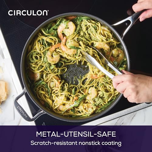 C1 Series Clad Stainless Steel with ScratchDefense Technology Cookware Nonstick Induction Saute Pan with Lid and Helper Handle