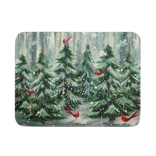 Winter Pine Tree Dish Drying Mat Red Bird Berry Dishes Drainer Mats Absorbent Microfiber Kitchen Counter Protector Drying Mats 18x24 Inch