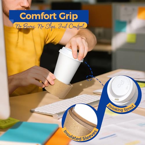 500 Pack 8 oz Disposable Coffee Cups with Lids (500 Count)