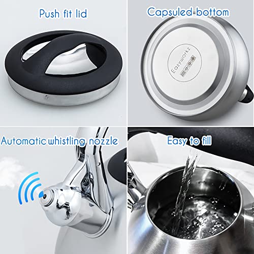Whistling Stovetop Tea Kettle Food Grade Stainless Steel Hot Water Tea Pot With Loud Whistle