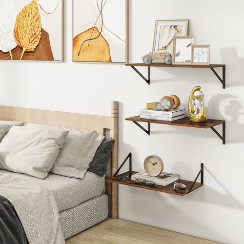24W x 12D Deep Floating Shelves Set of 3 Rustic Brown (3 Count)