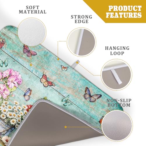 Spring Floral Rustic Dish Drying Mat for Kitchen Counter Absorbent Microfiber Large Drying Pad 18 x 24 Inch Flowers Jars