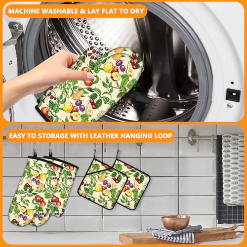 Fruit Flower Oven Mitts and Pot Holders Sets 4Pcs