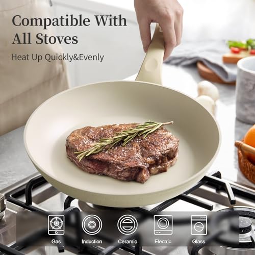 Nonstick Ceramic Frying Pans Skillets Set with Lid 8"+9.5"+11"