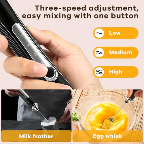 Milk Frother Handheld Rechargeable with Stand 3 Speed Frother Wand