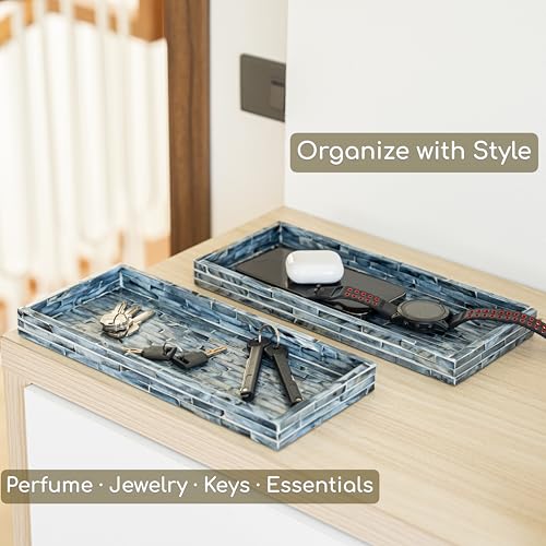 Blue Mother of Pearl Tray Set of 2 (2 Count)