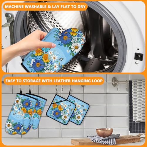 Sunflower Butterfly Oven Mitts and Pot Holders Sets 4Pcs