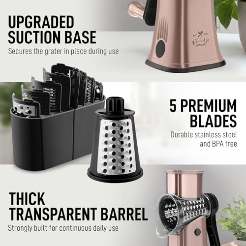 Rotary Cheese Grater Manual Hand Crank 5 Blade Shredder