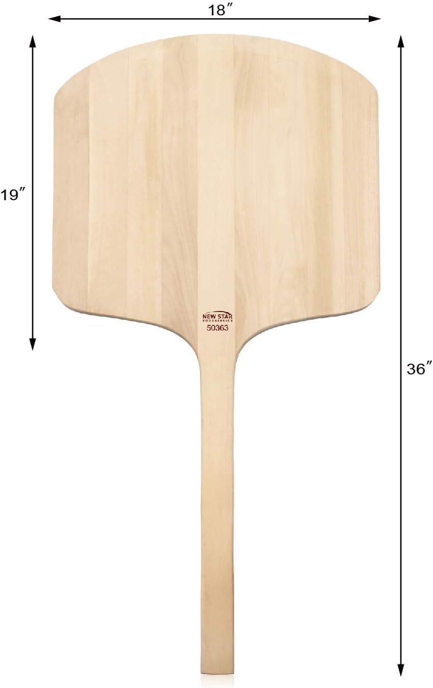 New Star Foodservice 536181 Restaurant-Grade Wooden Pizza Peel, 19" L x 18" W Plate, with 17" L Wooden Handle, 36" Overall Length… - Culinary Roots