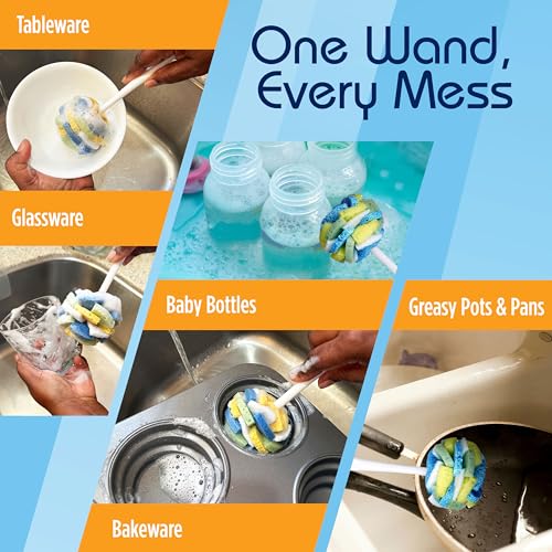 Dish SpongeWand Plus Tri Surface Scrubbing Sponge with Cello Foam Scour Sponge Petals (6 Count)