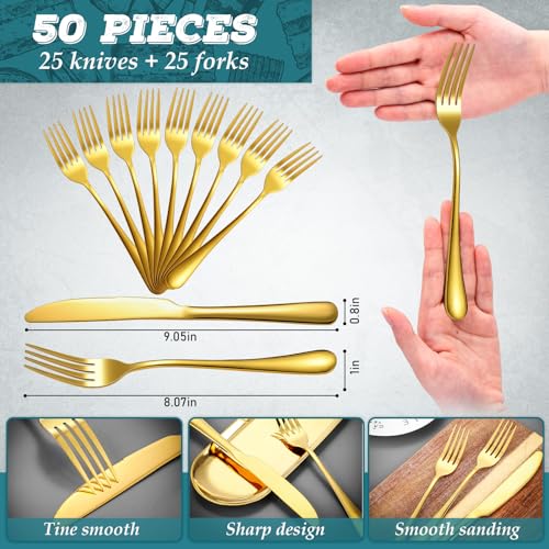 50 Pieces Stainless Steel Forks Silverware Set Dinner Forks and Knives Flatware Tableware Cutlery Set for Kitchen Restaurant (50 Count)
