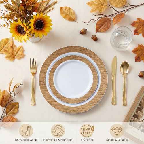 102 Pcs Wood Grain Brown Plastic Plates (102 Count)