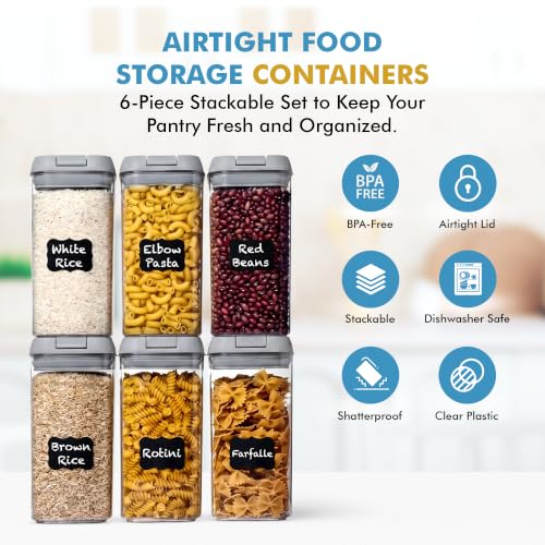 6 PC 1.2L Airtight Food Storage Containers with Lids BPA Free Plastic (6 Count)