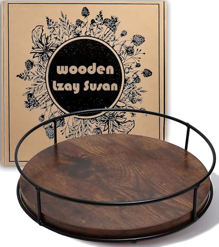 9" Rustic Brown Wood Lazy Susan