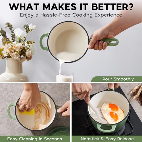 1QT Enameled Cast Iron Saucepan with Lid