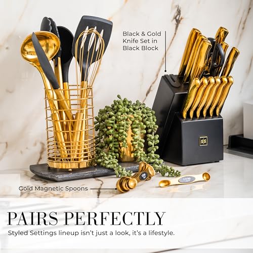 Black and Gold Kitchen Utensils Set with Holder (18 Count)