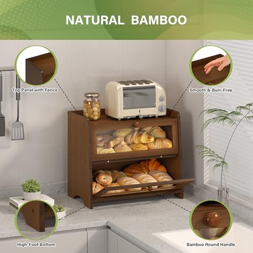 Double Layer Bread Box Container for Kitchen Countertop Homemade Bread
